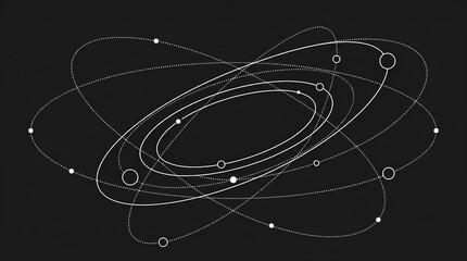 Abstract white orbital lines on black background.