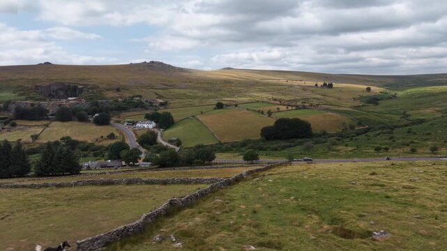 Hilly road drive up from Merrivale hamlet on Dartmoor
