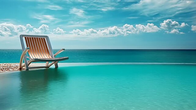 Beach chair by turquoise ocean.