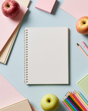Notebook apple pencil stationery planner template education school desk pastel