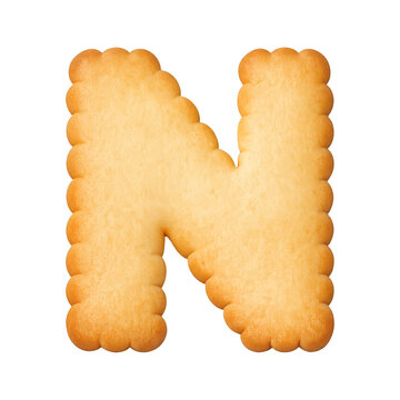 Cookie letter 'N' PNG with a transparent background, biscuit texture.
