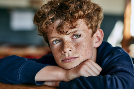 Freckled Boy With Curly Brown Hair
