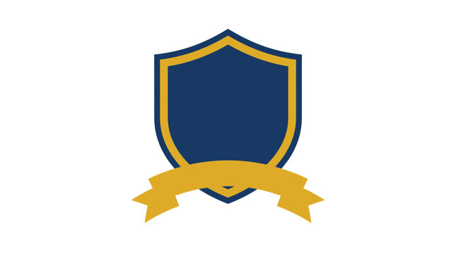 Blue and Gold Shield with Ribbon Template on White Background