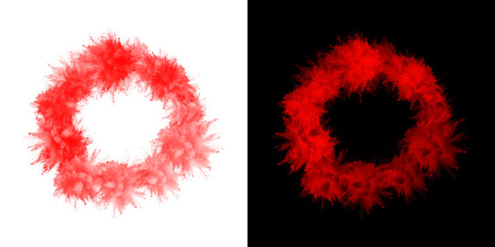 Red circular smoke explosion isolated on transparent background for graphic design