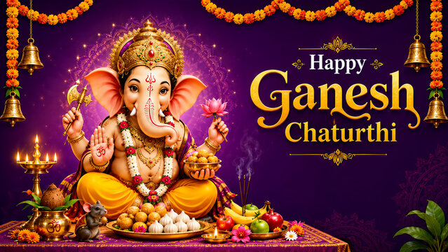 Ganesh chaturthi festive background with lord ganesha idol traditional sweets