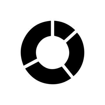 Black segmented donut chart diagram silhouette icon representing data distribution, analytics, and statistics, isolated on a transparent background.