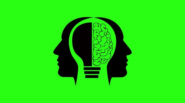 Human heads forming a lightbulb shape with a brain inside