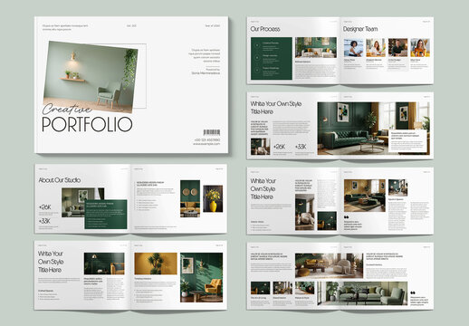 Creative Interior Decoration Portfolio Book Template with Landscape Editorial Layout