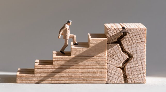 Business growth setback concept with the text setback miniature figure stumbling on stairs