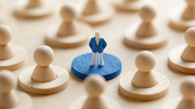 Tiny business leader standing above a network of delegated team members
