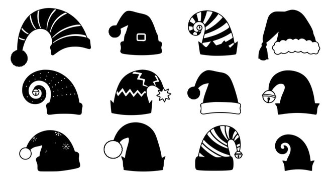 Christmas Elf Hats with Different Pompom Styles Flat Vector Collection