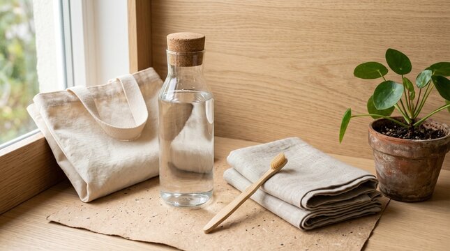 eco friendly lifestyle zero waste products sustainable living glass water bottle cork lid bottle reusable water bottle bamboo toothbrush wooden toothbrush eco toothbrush