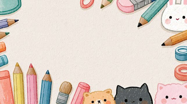 Continuous Learning Cute Kawaii Stationery and Animal Frame with Blank Note Paper Center