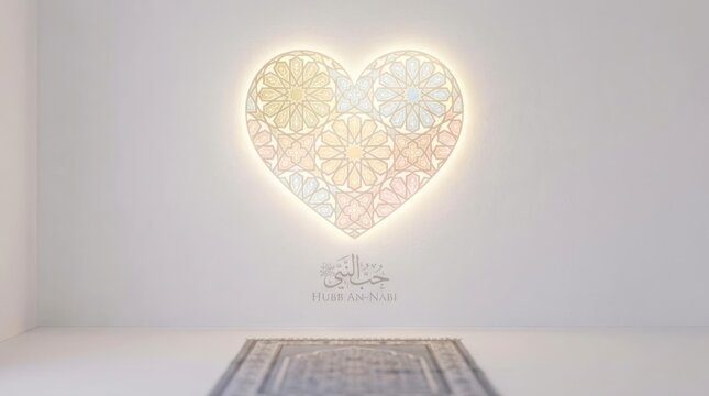 Glowing heart geometric wall.