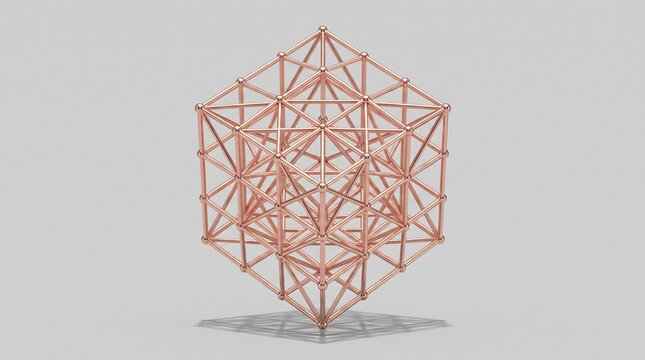 geometric sculpture copper wire frame metal structure abstract art wireframe cube geometric art modern sculpture contemporary art minimalist sculpture architectural model