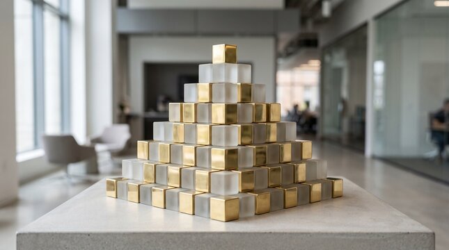 modern art sculpture abstract cube pyramid gold frosted glass sculpture contemporary desk ornament geometric home decor luxury office sculpture cube stacking art