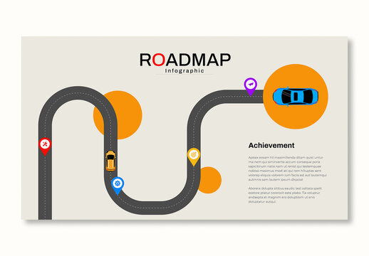 Business Roadmap Infographic with Route to Achievement Milestones