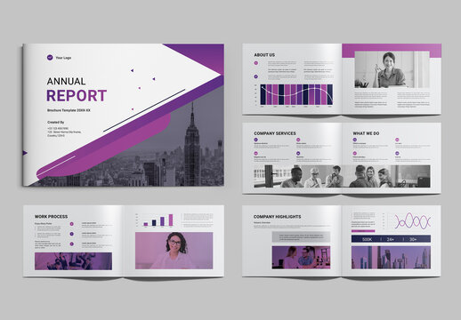 Company Annual Report Brochure Template with Purple Accents