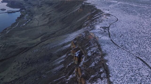 Aerial view of the rugged cliffs and Snake River within the Morley Nelson Snake River Birds of Prey National Conservation Area near Murphy, Idaho, United States.