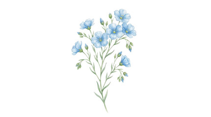 Fototapeta premium Watercolor branch of blue flax flowers isolated on transparent background