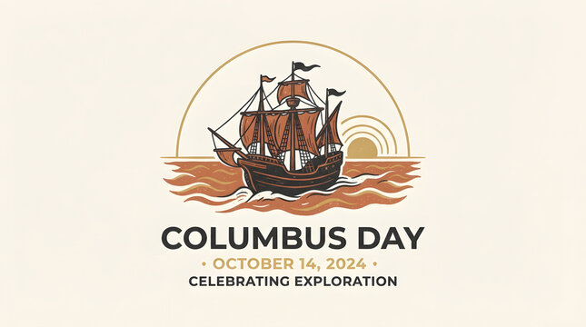 Columbus day sailing ship celebrating exploration October 14 2024 with setting sun.
