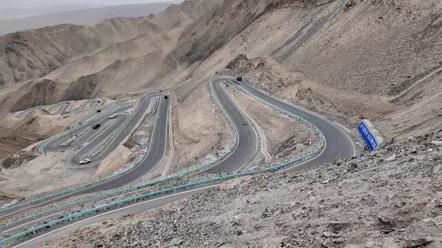Panjlong Road winding through the mountains of Xinjiang, China