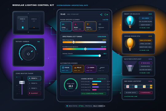 Modular smart lighting control system interface with room zones