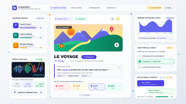 Colorful Vector Dashboard for French Vocabulary Learning