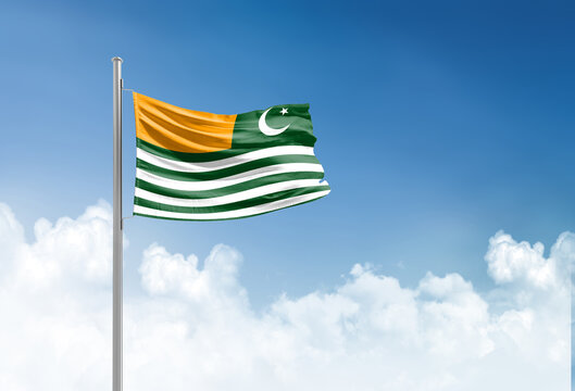 Kashmir flag waving in beautiful sky.