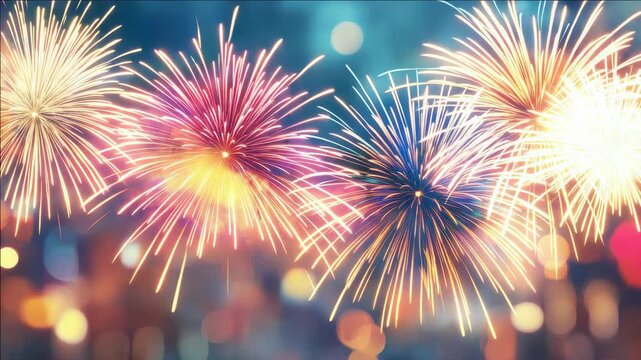 Stunning fireworks display illuminating the dark sky with vibrant colors and lights. Celebratory event or festive atmosphere .