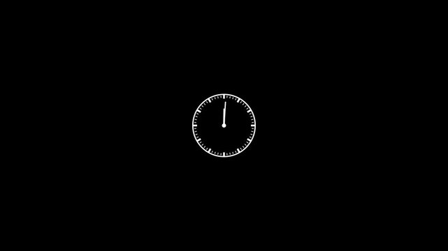 Minimalist analog clock face spinning fast time lapse on black background, watch motion