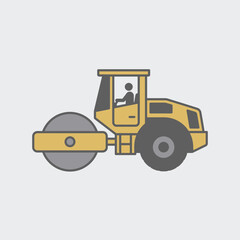 Naklejka premium Vector Illustration Of Road Roller Machine Flat Design Style