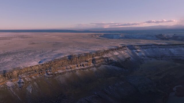 Aerial view of the rugged cliffs and vast canyon landscape at the Morley Nelson Snake River Birds of Prey National Conservation Area in Murphy, Idaho, United States.