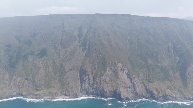 Aerial view of the dramatic cliffs along the Garita da Herbeira coast near Meizoso, Spain.