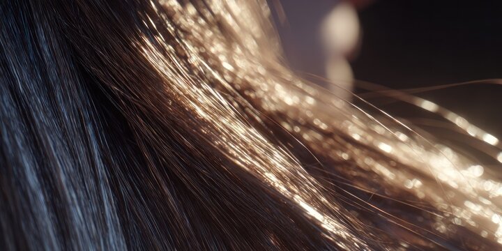 Close up of hair strands illuminated by sunlight creating a dynamic texture