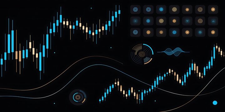 Stock Market Candlestick Chart and Financial Trading Data Graph on Dark Background