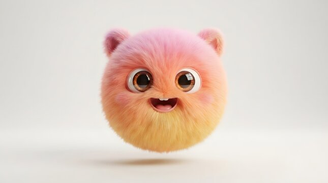 Cute fluffy 3D character with big eyes and vibrant colors