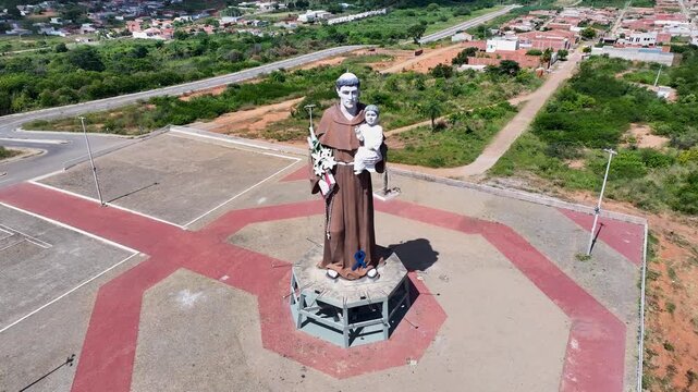 Saint Antony Statue In Barbalha In Ceara Brazil. Pilgrimage Skyline. Santo Antonio Statue Landscape. Saint Antony Statue In Barbalha In Ceara Brazil. Catholic Temple. Brazilian Northeast.