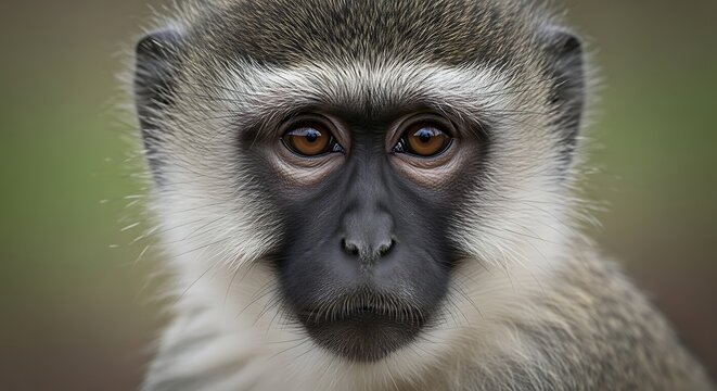 Close-up of monkey face looking directly.