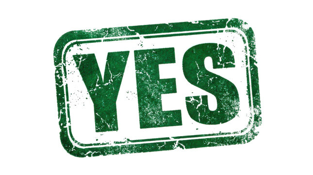 A green rubber stamp with the word yes isolated on transparent background