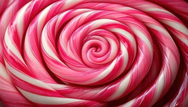 Close-up of a pink and white swirled lollipop candy.