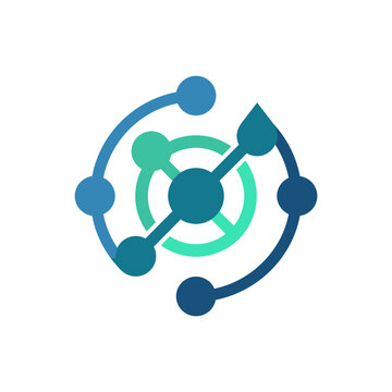 Blue teal network node tech icon
