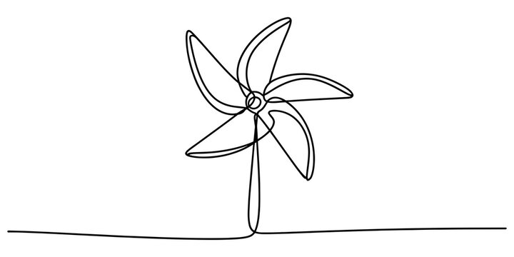 Minimalist line drawing of a windmill style flower on a plain surface Vector, illustration