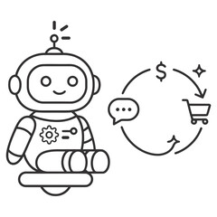 Fototapeta premium Chatbot icon featuring automated sales cycle symbol showing conversion from customer communication to online cart purchase.