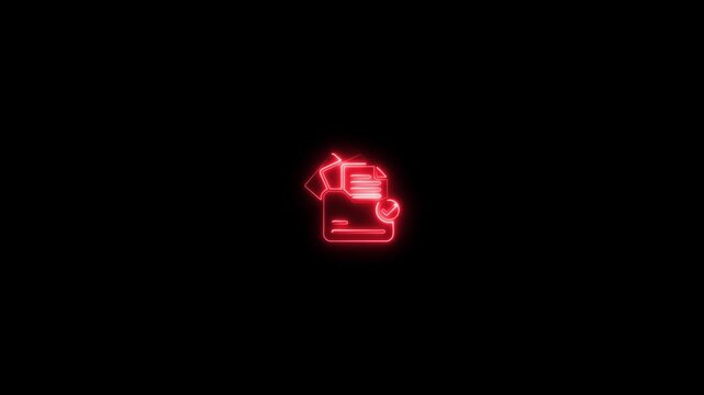 Neon red digital folder animation with approved checkmark for data management and ui glowing