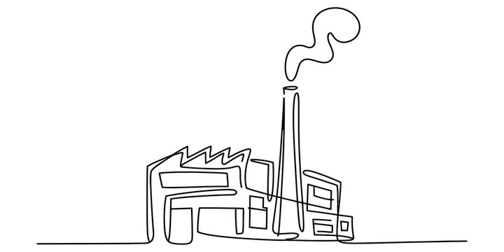 Minimalist factory with smokestack emitting smoke Vector, illustration