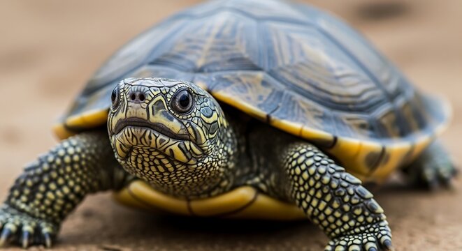 Close-up of turtle on ground.