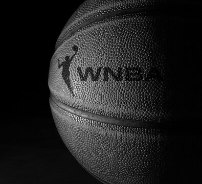 Raleigh, NC - USA - 06-13-2024:  Closeup of a basketball with the WNBA logo and text