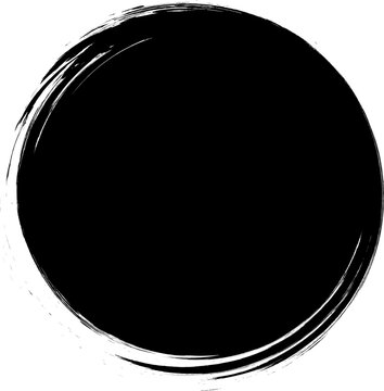 Circle paint brush, round frame grunge texture. Black crayon stain, charcoal drawn spot set, abstract rough badge. Decorative box coal effect isolated on white background. Modern vector illustration