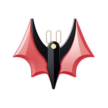 Stylized red and black bat icon with sharp wings, Halloween spooky vector illustration transparent background design